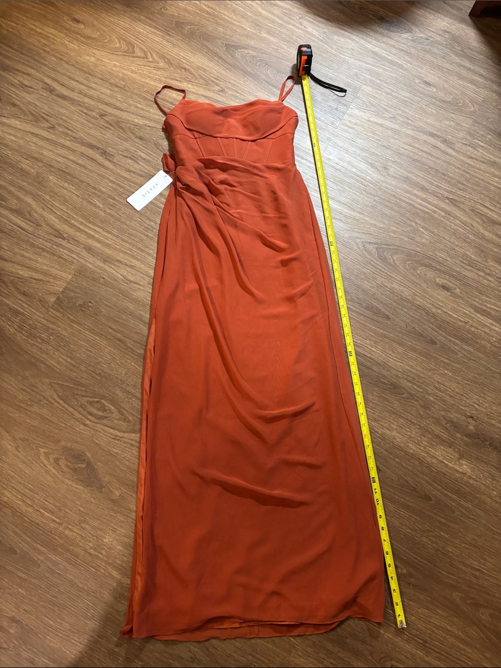 NWT Azazie Mai Bridesmaid Dress Gown Auburn 4 slit adjustable straps chiffon - Picture 9 of 14